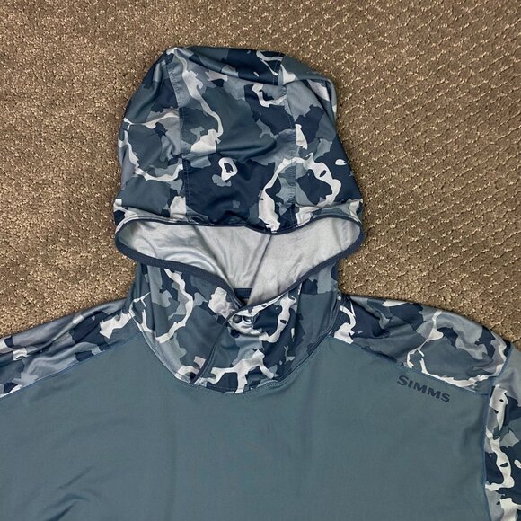 Simms SolarFlex Hoody Hoodie Men's XL Blue Gray Camo Fishing Performance UPF 50 - Picture 5 of 15